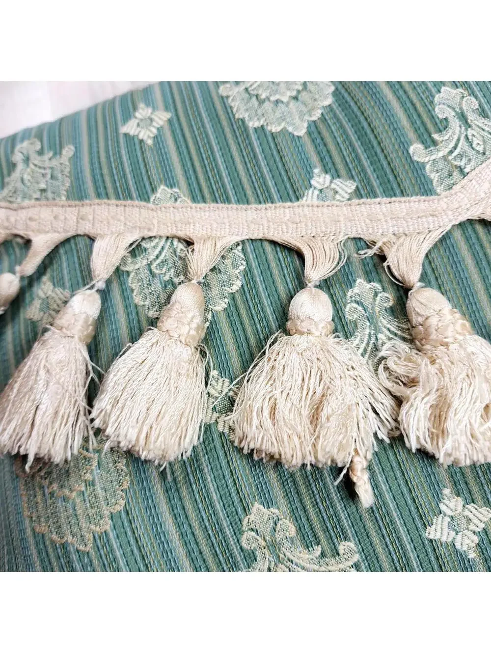 Vintage Green Decorative Throw Pillow with Tassels